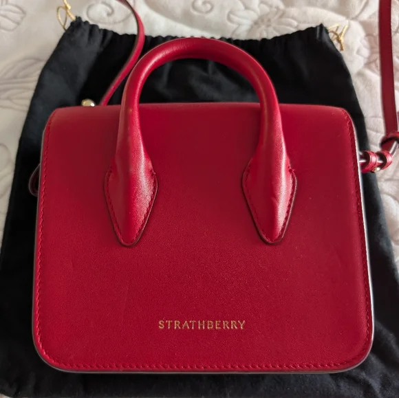 [Strathberry] Authentic Ruby Red Nano Tote Gold Hardware with Leather Strap - Picture 11 of 15
